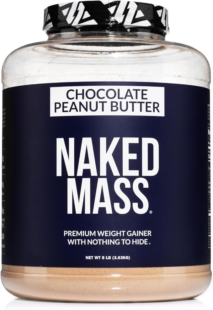 NAKED Chocolate Peanut Butter Mass - 1,280 Calories, 50G Protein, Nothing Artificial. All Natural Weight Gainer Protein Powder - 8Lb Bulk, GMO Free, Gluten Free & Soy Free