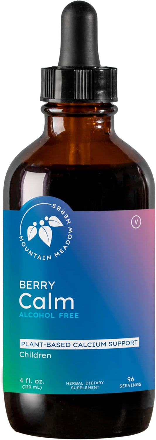 Mountain Meadow Herbs Berry Calm for Kids – Herbal Calcium Supplement for Strong Bones, Teeth, Focus & Relaxation, Great Tasting Liquid Formula, 4 oz
