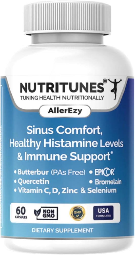 Sinus, Histamine & Immune Support–Butterbur, EpiCor, Quercetin with Bromelain – Allergy Support Supplement – 60 AllerEzy Capsules