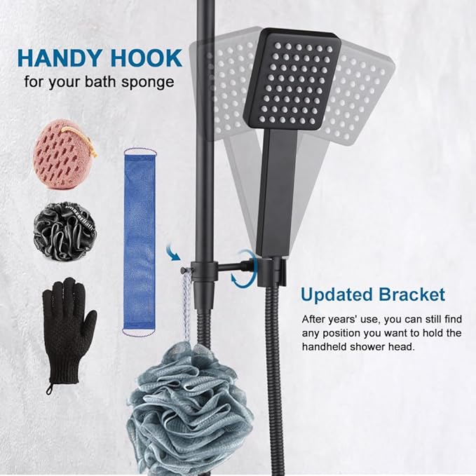 POP SANITARYWARE All Metal Matte Black Shower Head with Handheld, High Pressure 12 Inch Showerhead Combo, 71 Inch / 6 ft Hose, Press Button 4-Way Diverter, Adjustable Extension Arm