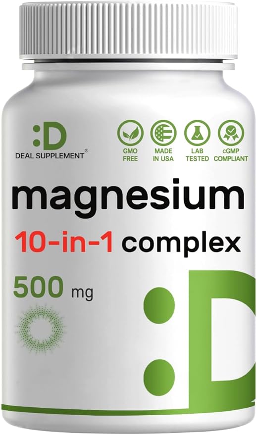 Magnesium Complex 500mg, 240 Veggie Capsules | 10-in-1 Glycinate, Citrate, Malate, & More | 100% Chelated for Easy Absorption | Essential Mineral Supplement for Muscle, Sleep, & Heart Health