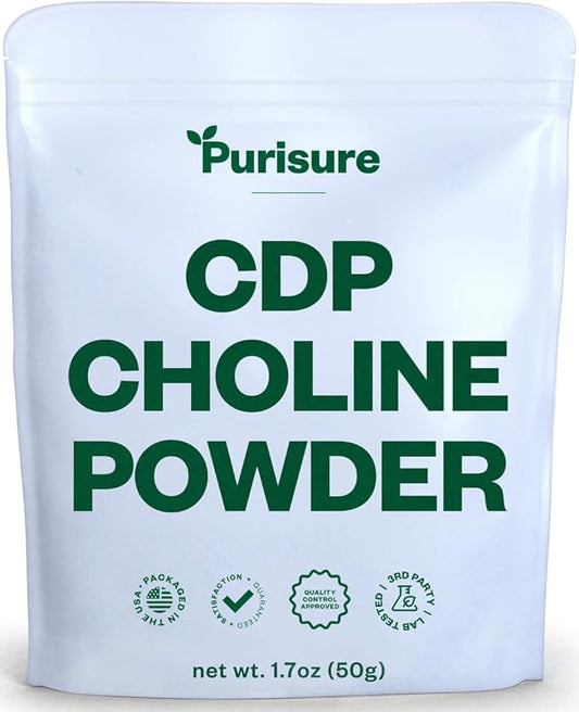 CDP Choline Powder, 50g, CDP Choline Supplements That Support Attention, Focus, and Energy, Citicoline Powder for Cognitive Function, Increases Motivation and Productivity, 200 Servings