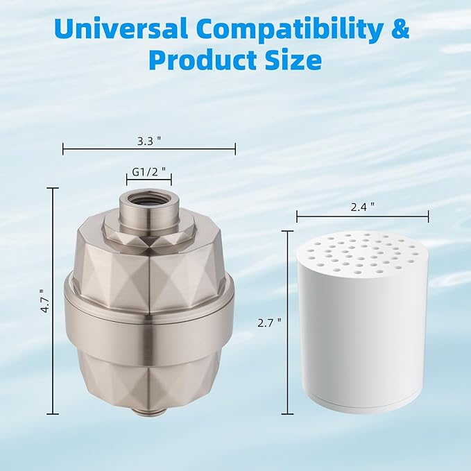 Hibbent Shower Filter for Hard Water, High Output Shower Head Filter to Remove Chlorine and Fluoride, 20 Stage Showerhead Filter with Vitamin C, Reduces Dry Itchy Skin, and Eczema, Brushed Nickel