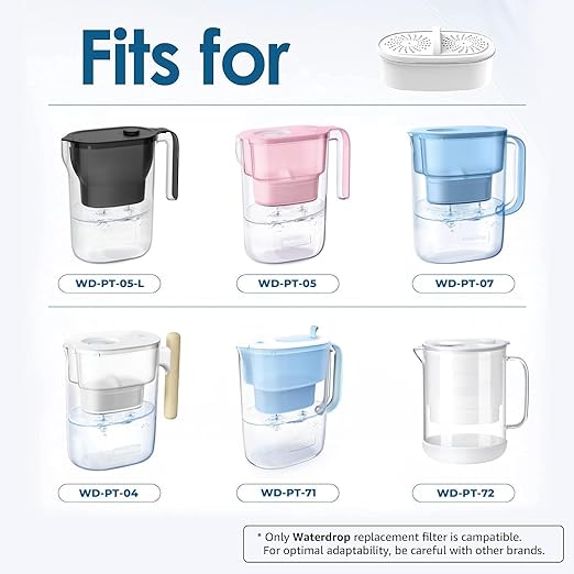 [Original] Waterdrop Filter Replacement for All Waterdrop Pitcher Filtration System, WD-PF-01A Plus, Reduces PFAS, PFOA/PFOS, Chlorine, Last Up to 3 Months or 200 Gallons (Pack of 3)