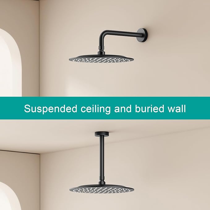 All Metal Rain Shower Head - Heavy Duty Stainless Steel, Easy Install, High Water Flow, Ultra-Thin Modern Design for Bathroom (D-Matte Black, 16)