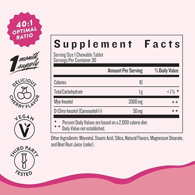 Legendairy Milk Pure Inositol Chewable Tablets - Myo-Inositol & D-Chiro Supplement for Hormonal Balance & Fertility Support - Ideal 40:1 Ratio - 30 Day Supply (Pack of 3)