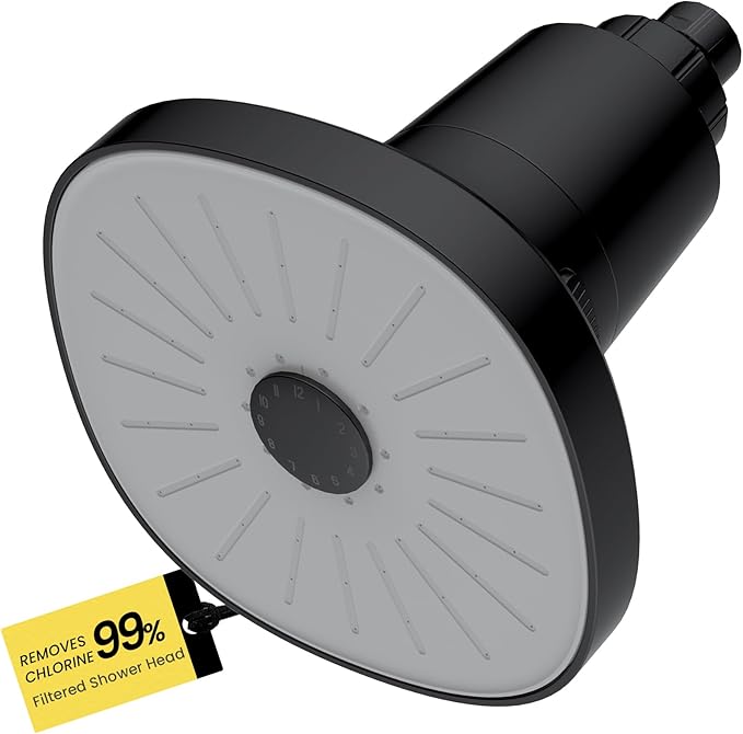 Filtered Shower head, Rain Shower Head with Filter, High Pressure Shower Filter Head for Hard Water, 99% REMOVAL for Chlorine, Heavy Metals, Improves Skin & Hair, Matte Black