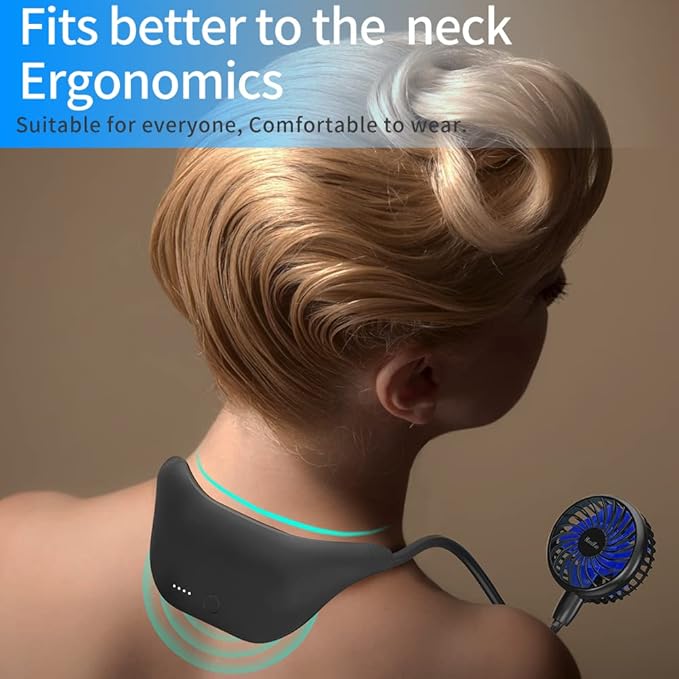 HandFan 10000mAh Neck Fan, 360° Rotation Hands Free Portable Fans for your Neck, 48h Lasting Rechargeable Battery Operated Wearable Necklace Personal Cool Fans for Travel/Disney/Sports/Cycling/Hiking