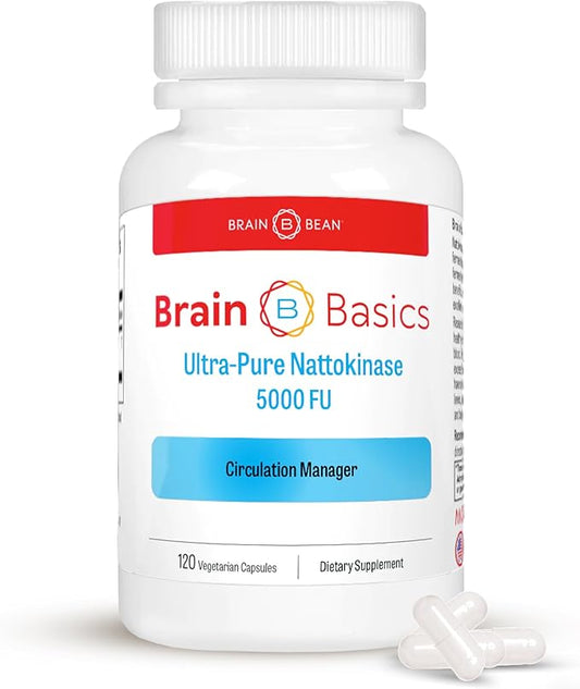 Brain Basic Ultra-Pure Nattokinase 5000 FU – 120 Capsules - Natural Blood Circulation Support with Highest Potency Available – Non-GMO, Vegan, Gluten Free