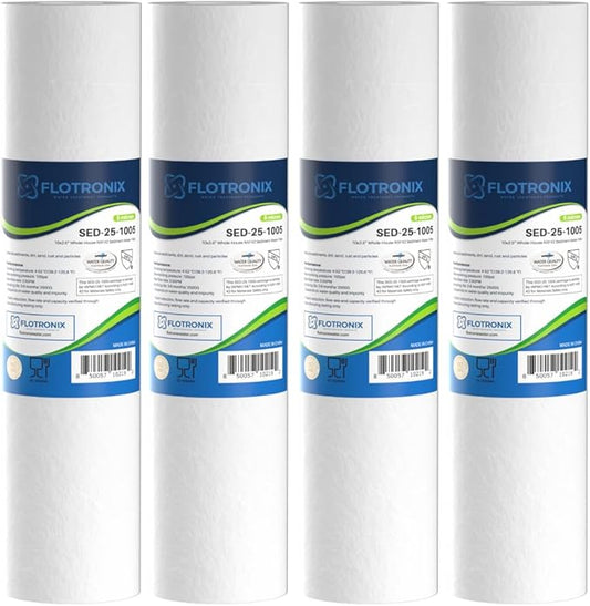Flotronix 5 Micron 10" x 2.5" Sedmient Filter Whole House Water Filter Replacement, Compatible with Well Water Filters - P5, AP110, WHKF-GD05, 155014-43, FXUSC, 4 Pack