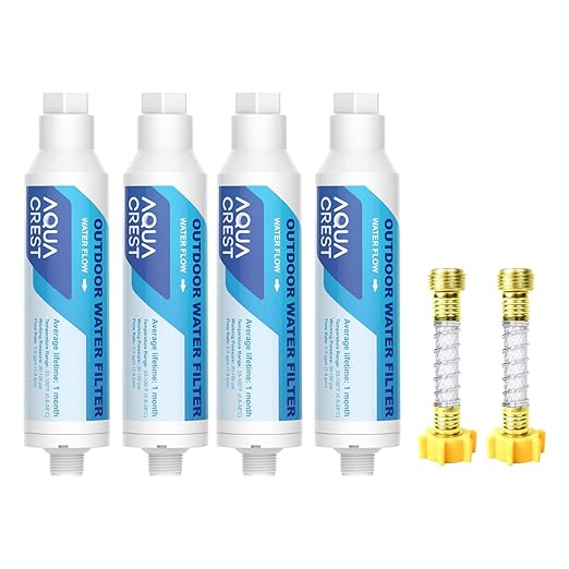 AQUA CREST Inline Water Filter, Dedicated for Car Washing, Window & Yard Cleaning, Effectively Reduce Hard Water Spots, Soften Water, Upgraded Formula, 4 Pack with 2 Hose Protector
