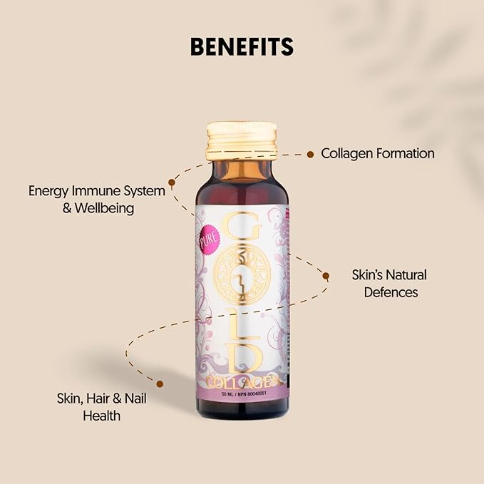 GOLD COLLAGEN Pure - Collagen Supplements for Women & Men with Biotin for Hair Growth, Skin and Nail - Anti Wrinkle Immune System Booster with Hyaluronic Acid, Vitamin C, B6 and Zinc, 3 Pack 10x50 ml