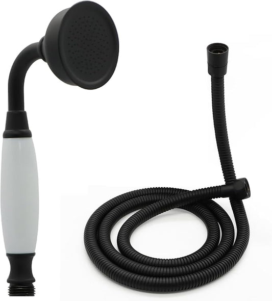 HOMEDEC Vintage Handheld Shower Head with 59inch Flexible Hose High-Pressure Antique Rain Showerhead Combo Replacement No Wand Holder, Round Telephone Shape, Matte Black