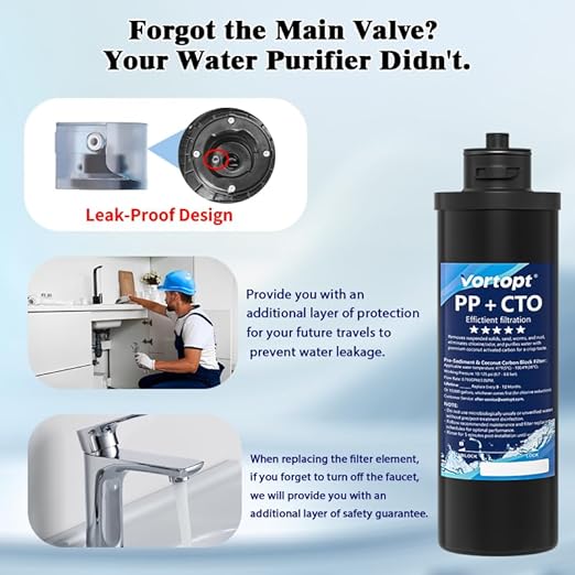 Under Sink Water Filter System,10000 Gallon &14 H Saves Space,Flow Under Counter Water Filter Direct Connect to Kitchen Faucet,Reduces Chlorine,Lead, Bad Taste & Odor (Black-Q1-10000 GAL)