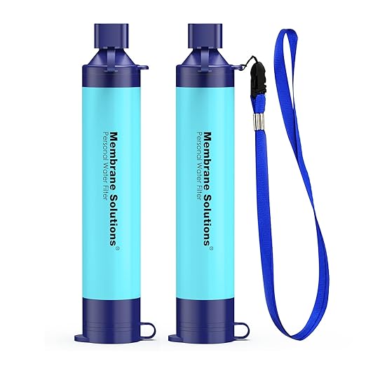 Membrane Solutions 2Pcs Personal Water Filter Straw with A Storage Case Travel Carrying Bag Portable Water Filtration Carrier, Hard Shockproof EVA, for Camping, Hiking, Water Purifier Survival
