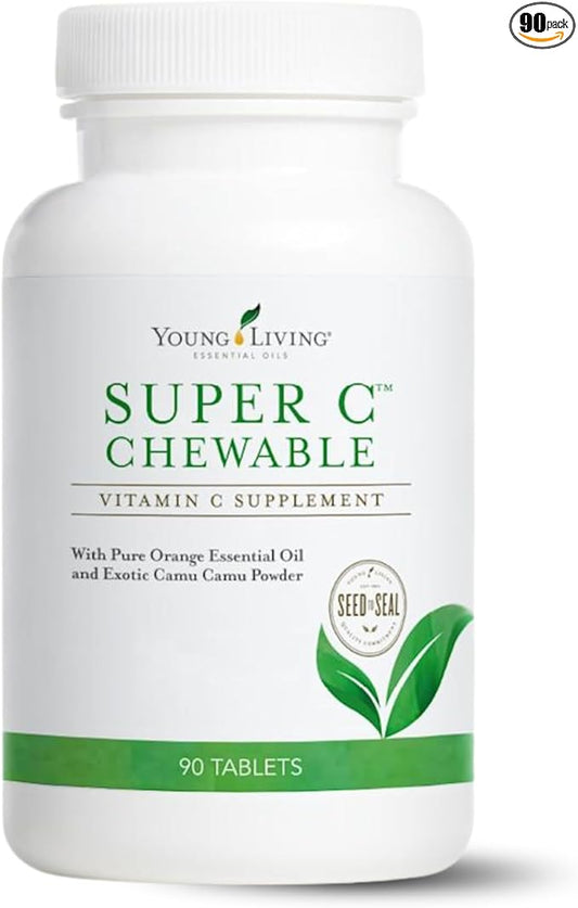 Young Living Super C Chewable Tablets 90ct - Vitamin C Supplement with Blend of Camu Camu, Acerola, Cherry, and Rose Hip Fruit Powder and Orange Premium Essential Oil