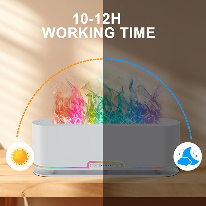 2025 Upgraded Flame Fire Diffuser Humidifier, 7 Colors Changing Oil Diffuser, Ultra-Quiet Aroma Essential Oils Aromatherapy Diffusers for Large Room, Bedroom, Office(200ml Auto Off,Timeable,12Hrs)