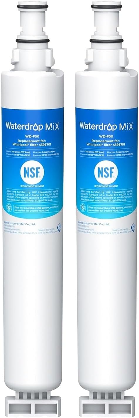 Waterdrop 4396701 Replacement for Whirlpool® EDR6D1, EveryDrop® Filter 6, 4396701, Kenmore 9915, 469915, WF293, RWF2000A, 4396702, LC200V, L200V, WFL200 Refrigerator Water Filter, 2 Pack