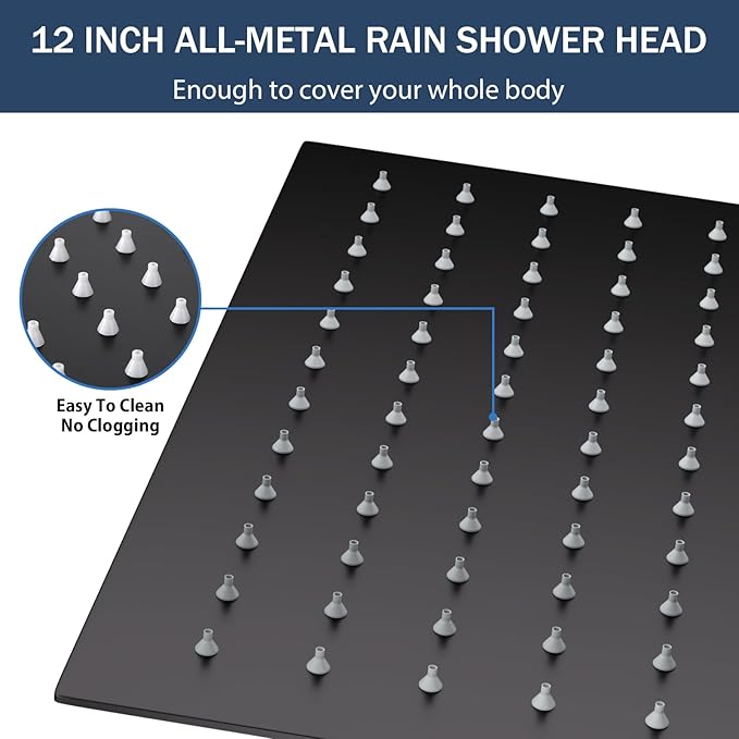 Lordear Filtered Shower Head 12 Inch Stainless Steel Square Shower Head, High Pressure Showerhead for Hard Water,Ceiling or Wall Mounted Waterfall Shower (Matte Black)