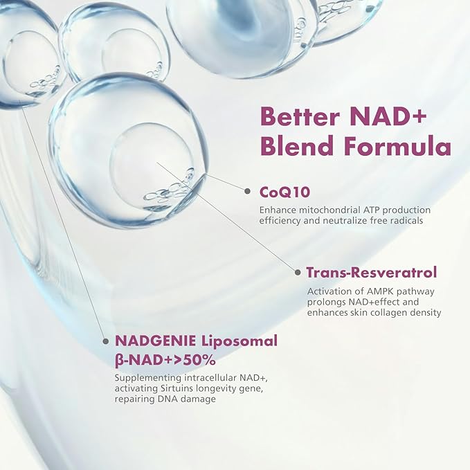 VHC NAD+ Supplement, NMN Alternative Liposomes with CoQ10, Trans-Resveratrol for Women & Men,Support Energy, Anti-Aging,Focus,90 Capsules