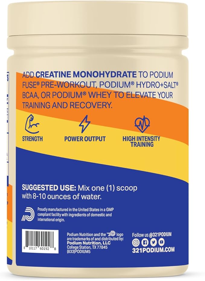 Podium Nutrition, Solos | Creatine Monohydrate, 50 Servings, Strawberry, Boost Athletic Performance