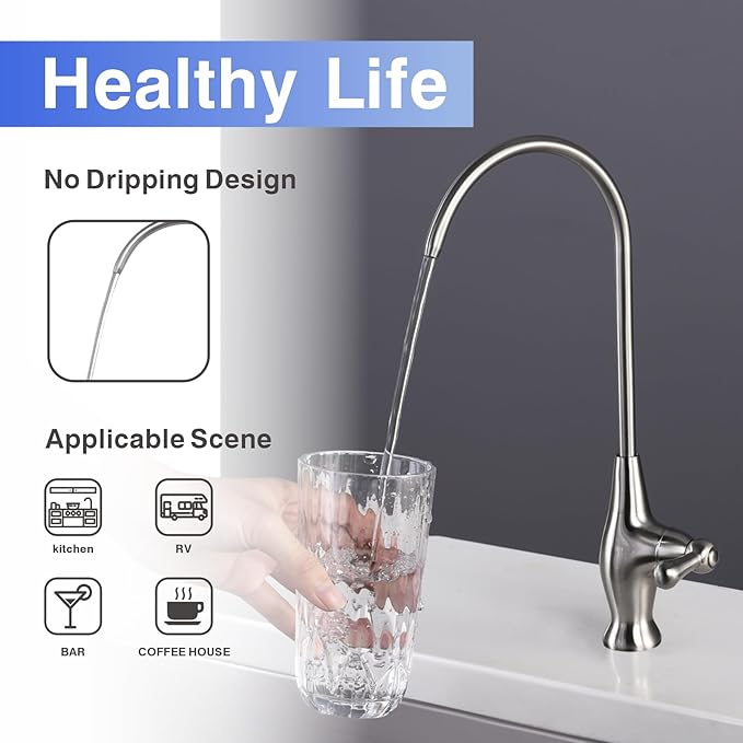 Drinking Water Faucet for Kitchen Sink, Reverse Osmosis Water Filtration Faucet for Bar Sink, Brushed Nickel and Stainless Steel, B08