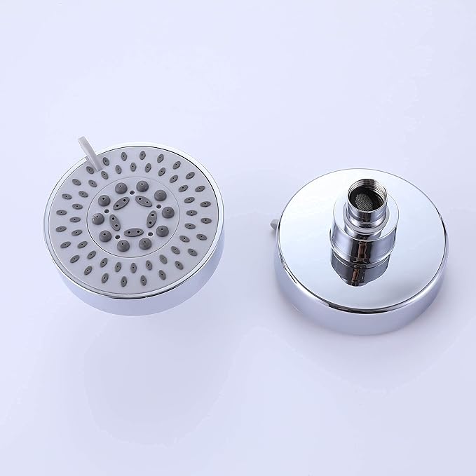 AZOS Double Shower Head with Shut-Off Valve, Bathathroom High Pressure Dual Fixed Rain Shower Head Combo with Brass Dual Outlet Manifold, Adjustable 5 Function Showerhead Chrome