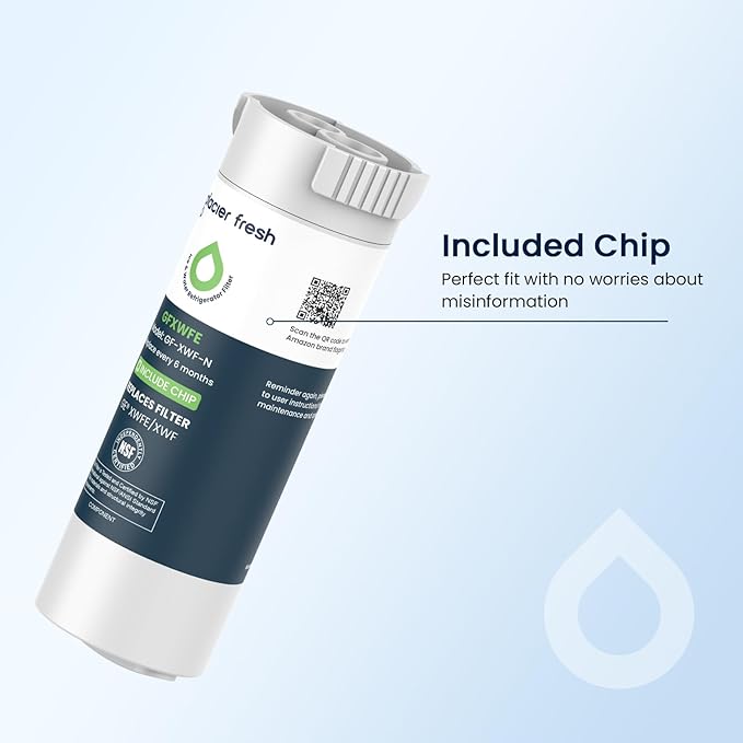 GLACIER FRESH Water Filter Compatible with XWFE (Built-in CHIP), Replacement for GE XWFE, XWF Refrigerator Water Filter NSF/ANSI 42 Certification Pack of 3