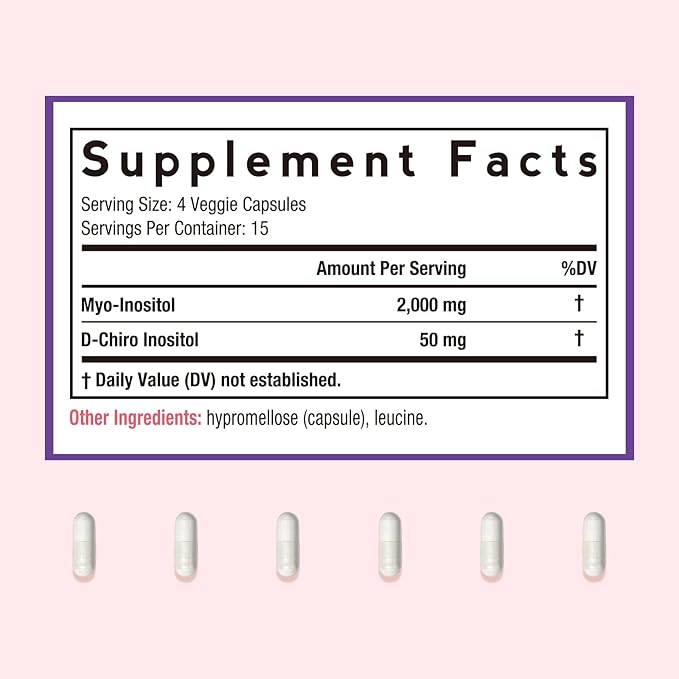 Doctor's Recipes Inositol Supplement, Myo-Inositol & D-Chiro Inositol Capsules 2050mg per Serving, Ideal 40:1 Blend, Hormone Balance for Women, Ovarian Function & Fertility Support, 60 Vegan Caps