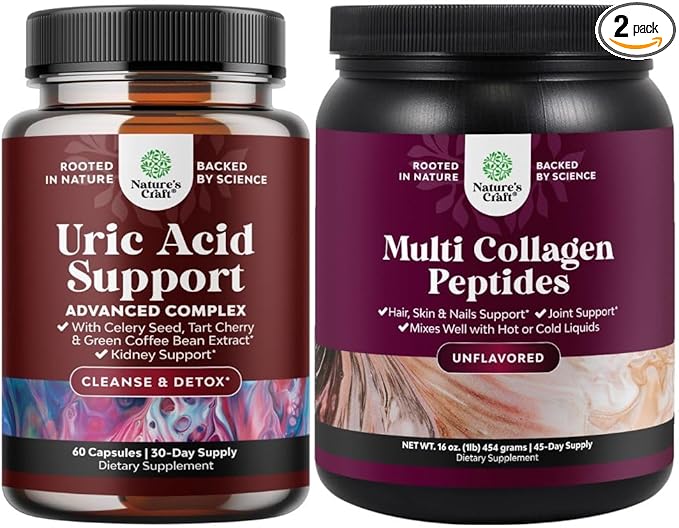 Bundle of Green Coffee Bean Extract for Uric Acid Cleanse & Detox and Multi Collagen Protein Powder for Women and Men