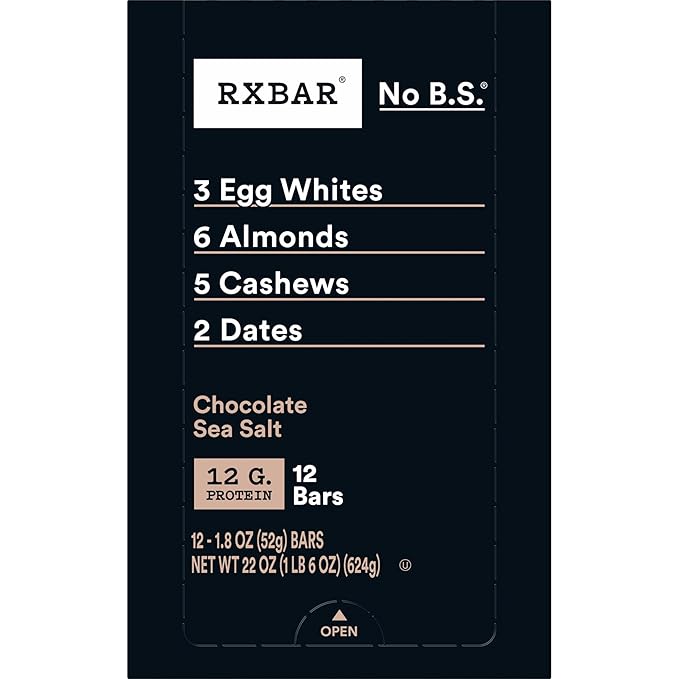 RXBAR Protein Bars, Protein Snack, Snack Bars, Chocolate Sea Salt, 22oz Box (12 Bars)