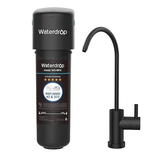 Waterdrop 10UB-B Under Sink Water Filter, Reduces PFAS, PFOA/PFOS, Lead, Chlorine, Bad Taste, NSF/ANSI 42 Certified, 11K Gallons, Easy Installation, Black Faucet