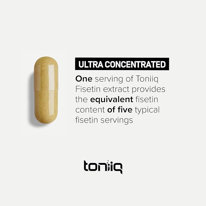 Toniiq Ultra High Purity Fisetin 500mg - 98%+ Higly Purified & Bioavailable Fisetin Supplement with MCT Oil for Absorption - Third-Party Tested Senolytic Supplements for Aging Support - 60 Capsules