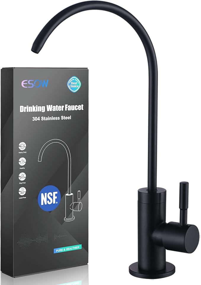 ESOW Kitchen Water Filter Faucet, 100% Lead-Free Drinking Water Faucet Fits Most Reverse Osmosis Units or Water Filtration System in Non-Air Gap, Stainless Steel 304 Body Matte Black Finish