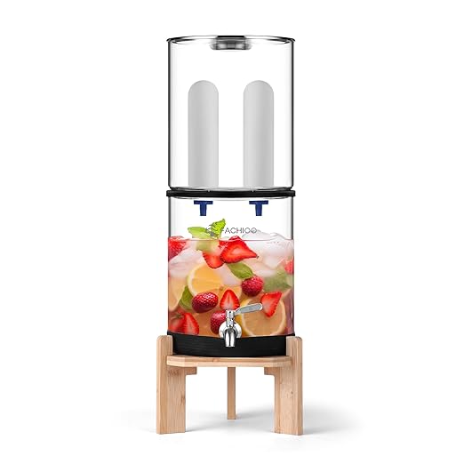 Gravity-Fed Water Filter System, 2.25G Glass Countertop System with 2 Ceramics Fluoride and Arsenic Reduction Elements, Metal Spigot, and Stand, Reduces Fluoride and Chlorine