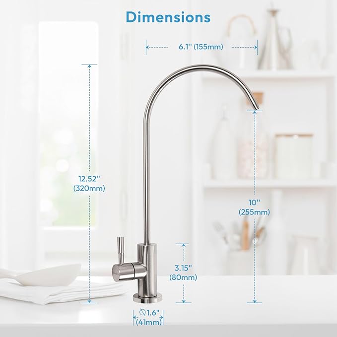 Drinking Water Faucet, Filtered Water RO Reverse Osmosis Faucet for Kitchen Sink, Non-Air Gap Lead-Free, 304 Stainless Steel, Brushed Nickel, WF2