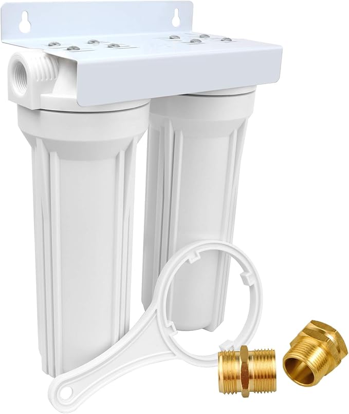 External RV Dual Water Filter System for RVs Boats Motor Homes Marines,Included Two Fliters and Mounting Bracket