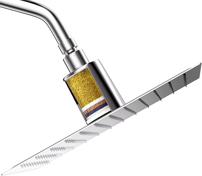 Lordear Filtered Shower Head 12 Inch Stainless Steel Square Shower Head, High Pressure Showerhead for Hard Water,Ceiling or Wall Mounted Waterfall Shower (Chrome)