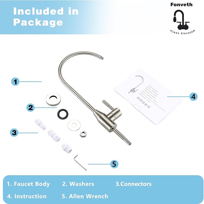 Drinking Water Faucet, Lead-Free Water Filter Faucet RO Stainless Steel Brushed Nickel Reverse Osmosis Faucet for Under Sink Water Filter System