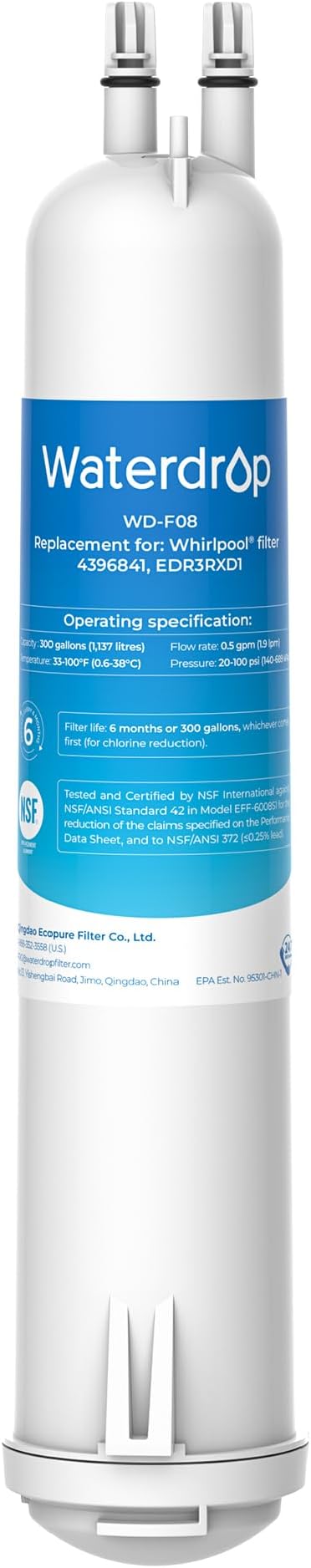Waterdrop 4396841 Replacement for Everydrop® Filter 3, EDR3RXD1, 4396710, Kenmore® 46-9083, 46-9030, Refrigerator Water Filter,1 Filter