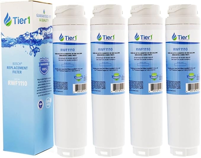 Tier1 9000 077104 Refrigerator Water Filter 4-pk | Replacement for Bosch 644845, REPLFLTR10, UltraClarity, 644845, 9000194412, 740570, 9000077095, 9000193914, Fridge Filter
