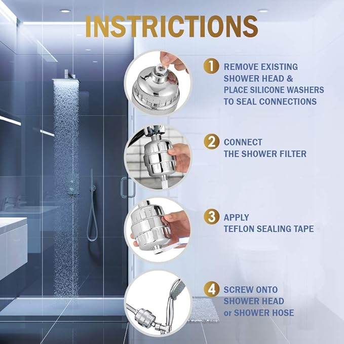 Bath Beyond Shower Filter Vitamin C 15 Stage High Output Water Filter With cartridge for Hard Water - Shower Head Filter Rose Gold