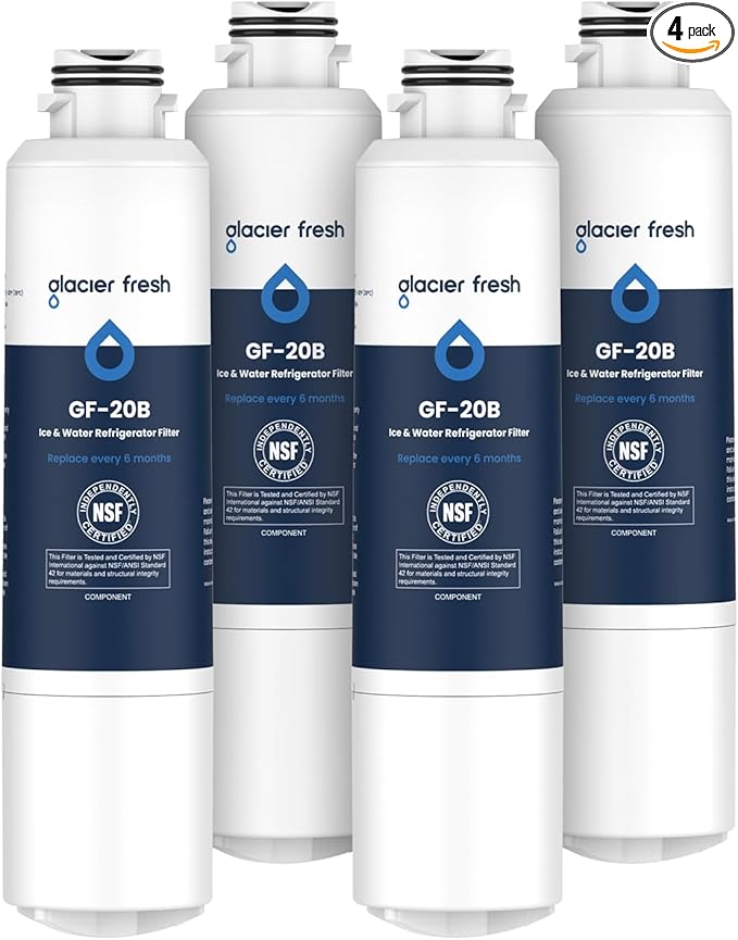 GLACIER FRESH Compatible with Samsung DA29-00020B Refrigerator Water Filter, DA29-00020A/B, DA29-00020B-1, HAF-CIN/EXP, 46-9101, RF4267HARS For French Door Fridge Kitchen (4 PACK)