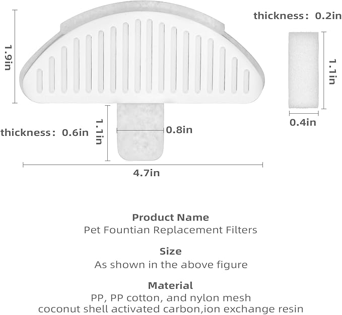 3 Pack Cat Fountain Filters - Compatible with Cat Water Dispenser, 67oz/2L Automatic Water Feeder (3 Filters+6 Sponges)