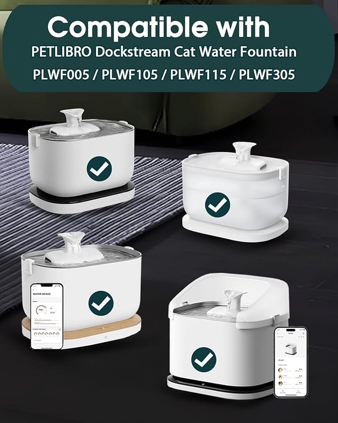 12 Packs for Petlibro Cat Water Fountain Filters Replacement, Compatible with Petlibro Dockstream Water Fountain PLWF105/PLWF115/PLWF005 & Smart PLWF305,Pet Replacement Filters for Pet Fountain,White
