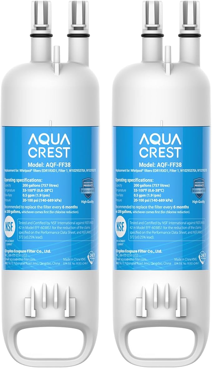 AQUA CREST EDR1RXD1 Replacement for W10295370A, Everydrop® Filter 1, EDR1RXD1B, P8RFWB2L, P4RFWB, Kenmore® 46-9081, 46-9930, Refrigerator Water Filter, 2 Filters