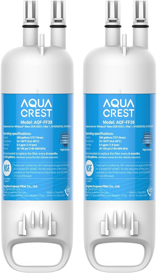 AQUA CREST EDR1RXD1 Replacement for W10295370A, Everydrop® Filter 1, EDR1RXD1B, P8RFWB2L, P4RFWB, Kenmore® 46-9081, 46-9930, Refrigerator Water Filter, 2 Filters