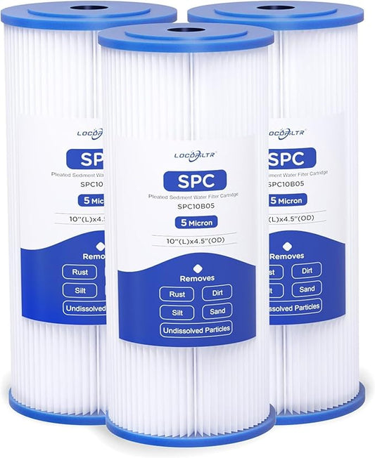 Whole House 5 Micron 10 x 4.5 Pleated Sediment Well Water Filter Cartridge Replacement Compatible with W5CPHD, CP5-BBS, ECP5-BB, 255490-43, SPC-45-1005, FM-BB-10-5, SPF-45-1005, ‎PE-F10B-5 (Pack of 3)
