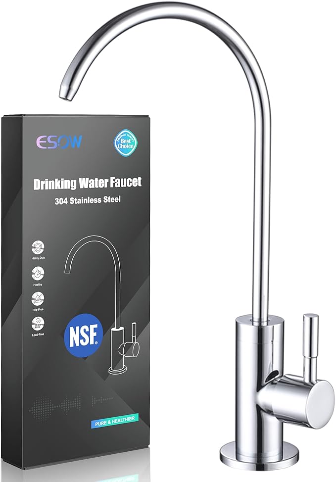 ESOW Kitchen Water Filter Faucet, 100% Lead-Free Drinking Water Faucet Fits Most Reverse Osmosis Units or Water Filtration System in Non-Air Gap, Stainless Steel 304 Body Polished Chrome Finish