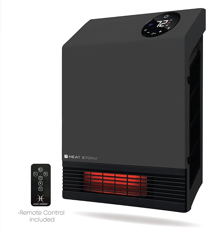 Heat Storm Wall Gray HS-1000-WX Deluxe Indoor Infrared Space Saving-1000 Watts-Remote Control-Home & Office Heater-Safe to Touch Grill, 13x4x17